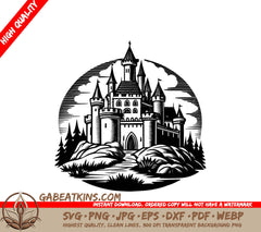 Eerie Halloween Castle Hilltop SVG - Drawing SVG