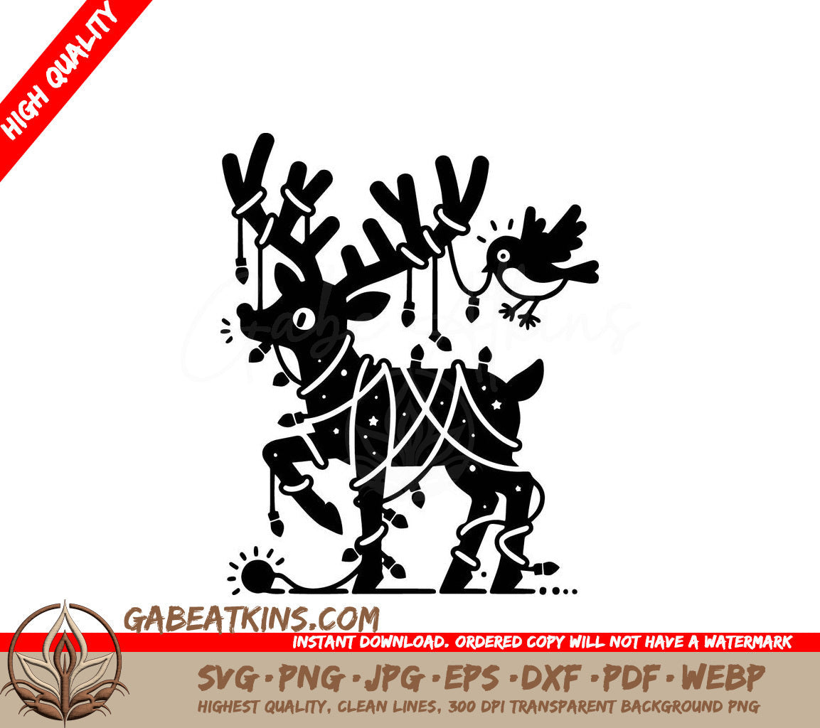 A Reindeer Wrapped In Christmas Lights SVG - Merry Antler Mishap SVG