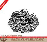 Mexican Sugar Skull Sombrero SVG - Retro  Rose Design SVG