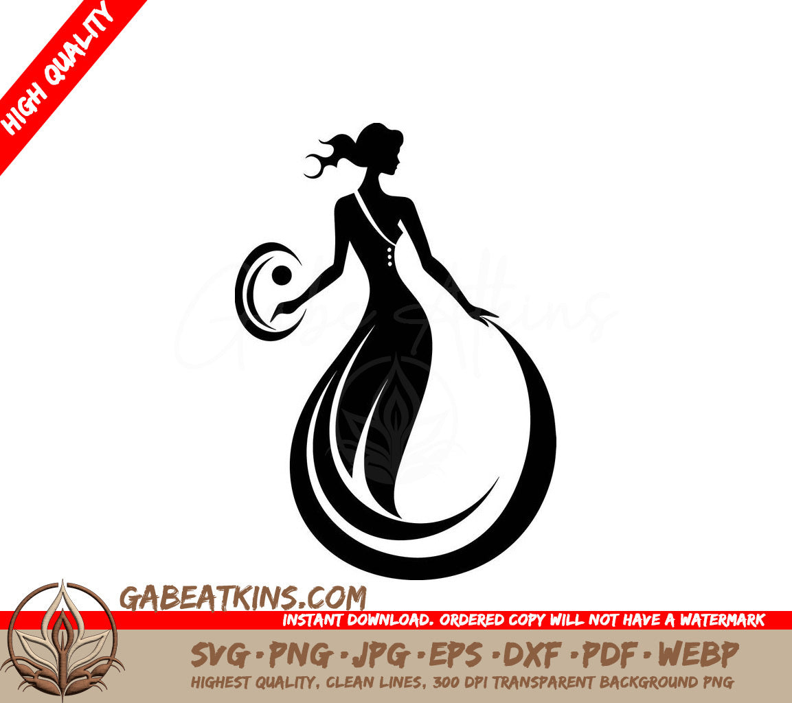 Black Woman Portrait SVG Ethereal Profile in Long Dress SVG