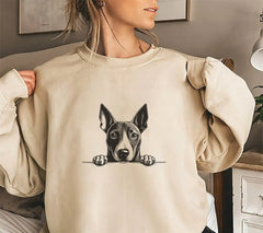 Miniature Bull Terrier Peeking Over Wall SVG - Drawing SVG