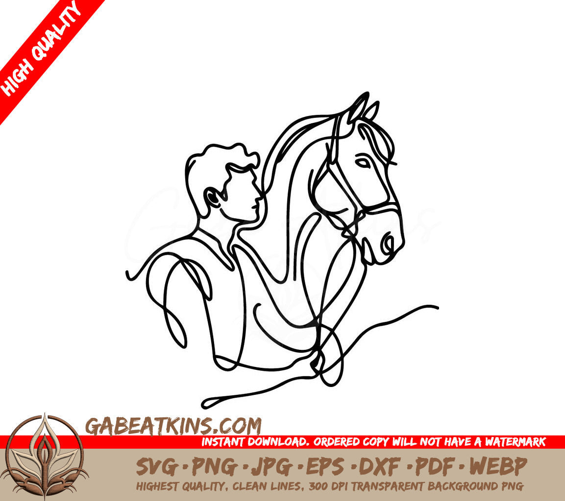 A Man And A Horse SVG - Minimalist man with horse oneline Vector illustration Continuous oneline drawing SVG