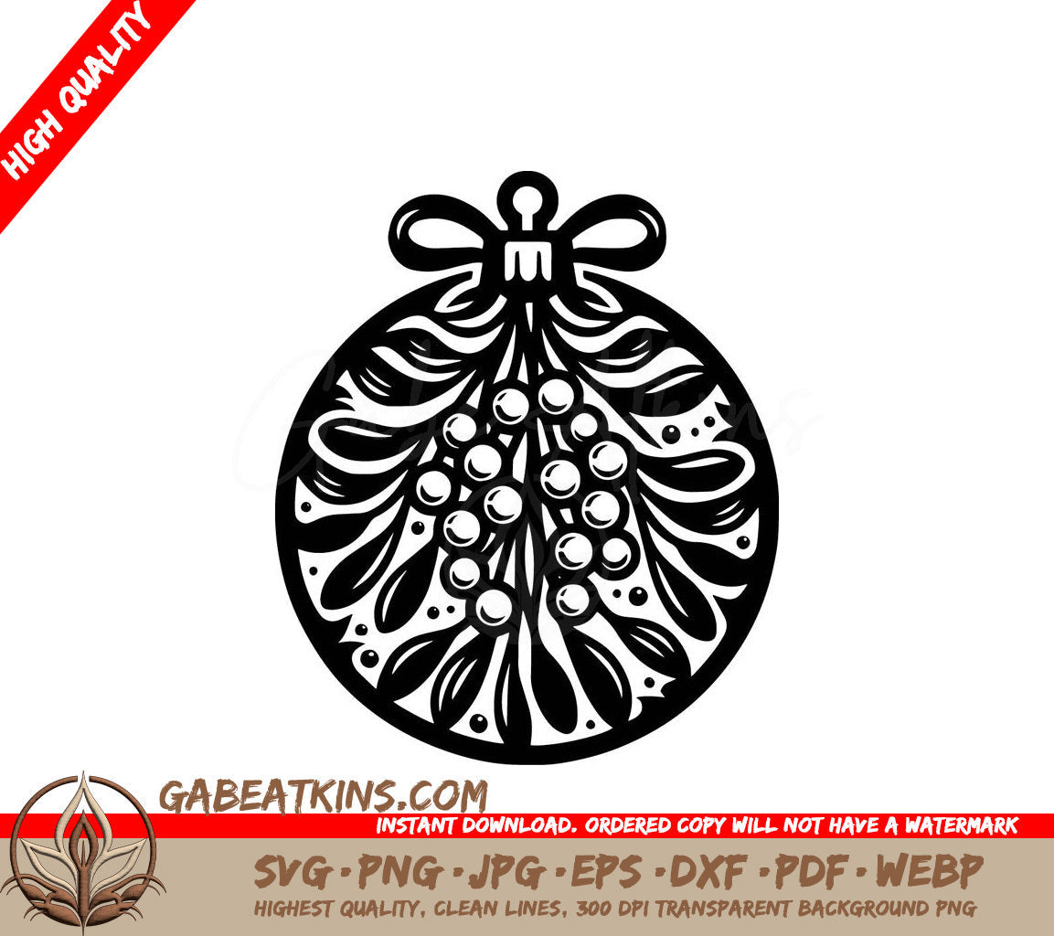 A Christmas Ornament With A Bow SVG - Mistletoe Adorned Ornament SVG
