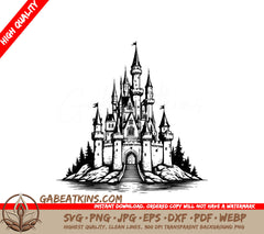 Castle on Rocky Island SVG - Modern Line Art Vector Illustration SVG