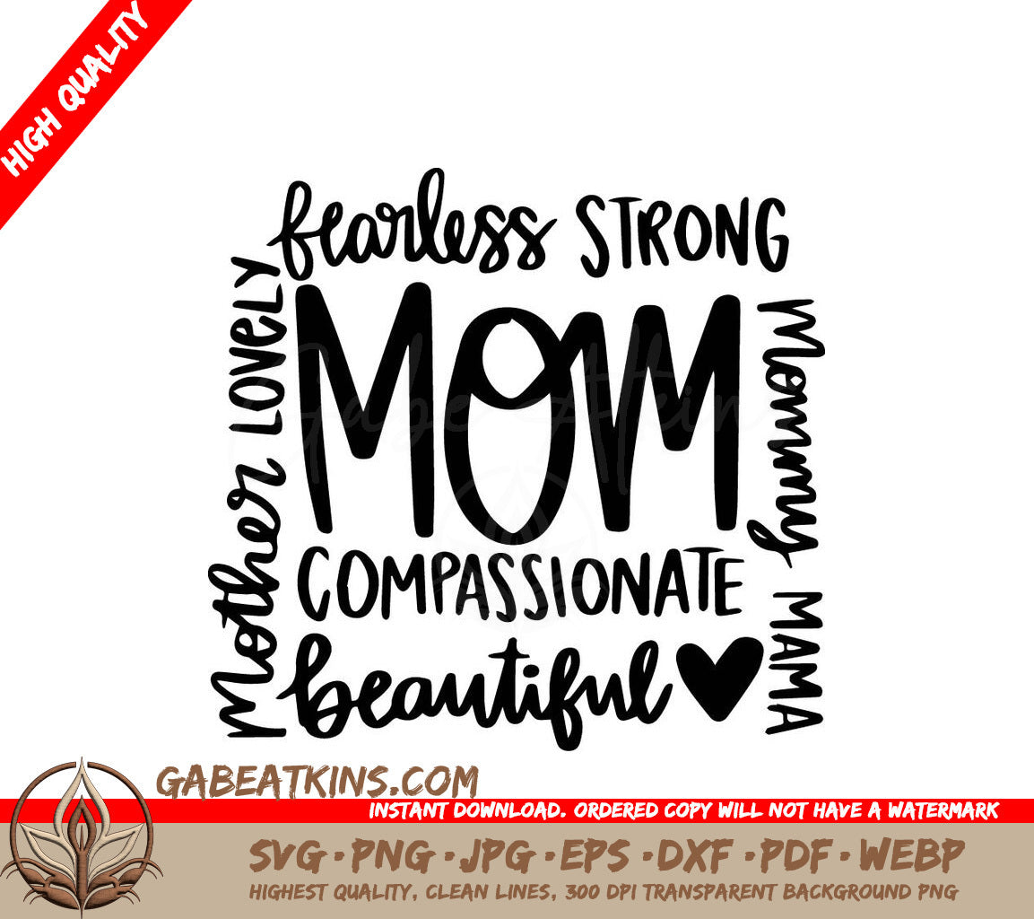 A Poster That Says Fearless Strong Mom Compassionate Beautiful SVG - Mom Quotes SVG SVG