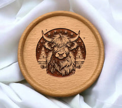 Highland Cow Christmas SVG - Monochromatic Bull in Snowy Landscape SVG