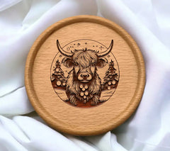 Yak with Trees SVG - Monochromatic Highland Cow Winter Wonderland SVG