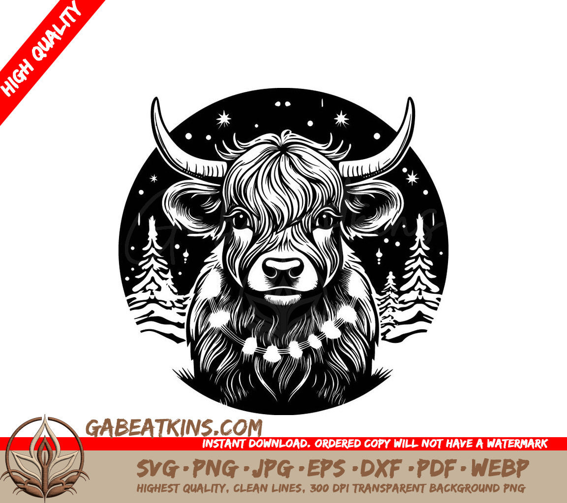 Yak Christmas Lights SVG - Monochromatic Highland Cow SVG