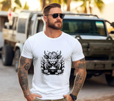 Bull with Pumpkins & Trees Halloween SVG - Monochrome Highland Cow Illustration SVG