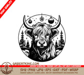 Highland Cow Christmas SVG - Monotone Magical Bull Illustration SVG