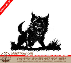 A Black And White Drawing Of A Dog With Its Mouth Open