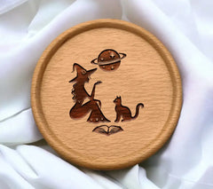 Witch and Cat Silhouette SVG - Moon Witch Design SVG