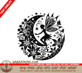 ## Moonlit Floral Fairy SVG Crescent Moon & Flowers SVG