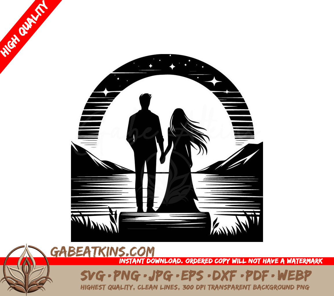 A Man And Woman Holding Hands SVG - Moonlit Companions SVG