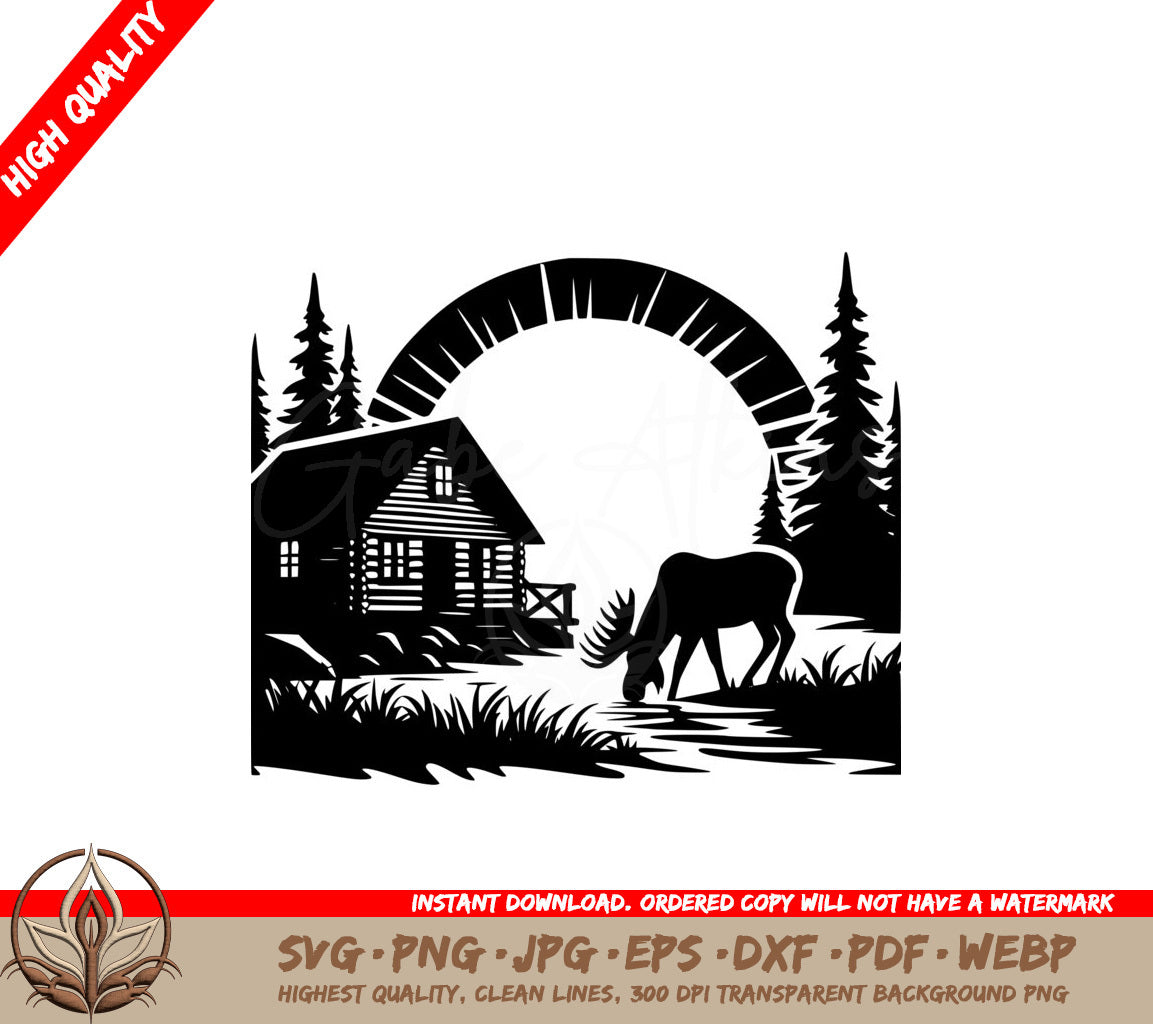 Moonrise Moose Haven SVG - Digital file (SVG, PNG, JPG, AI, PDF, DXF, EPS, WebP)