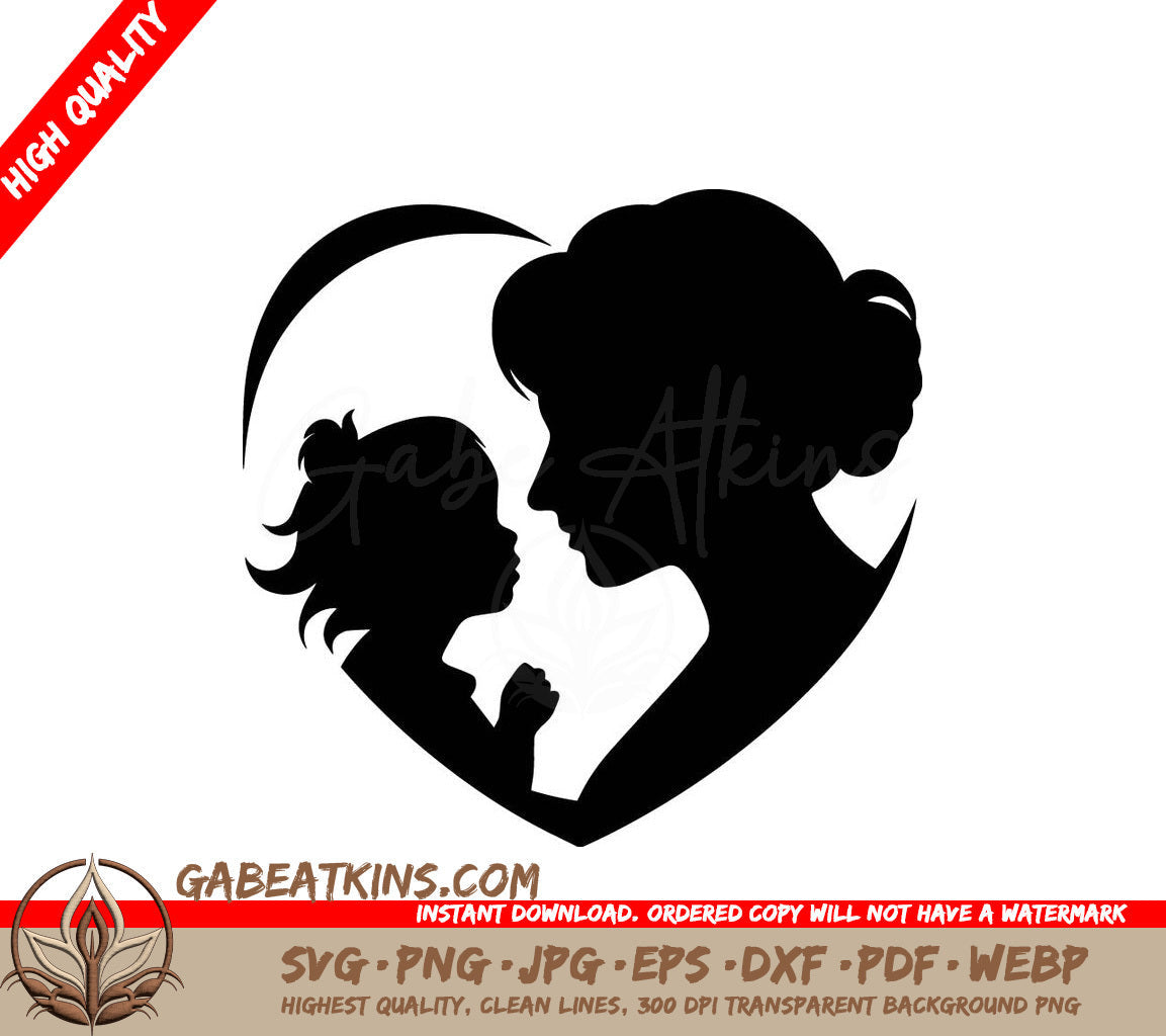 A Silhouette Of A Woman Holding A Child In A Heart SVG - Motherly Love SVG