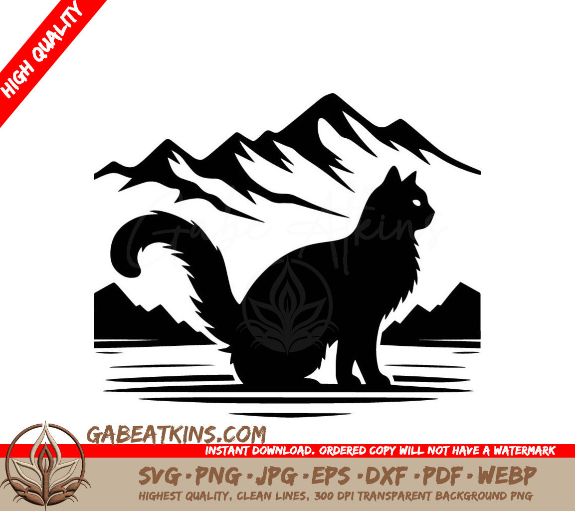 A Cat With Mountains In The Background SVG - Mountain Cat Majesty SVG