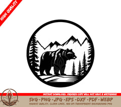 A Bear In A Circle With Mountains In The Background