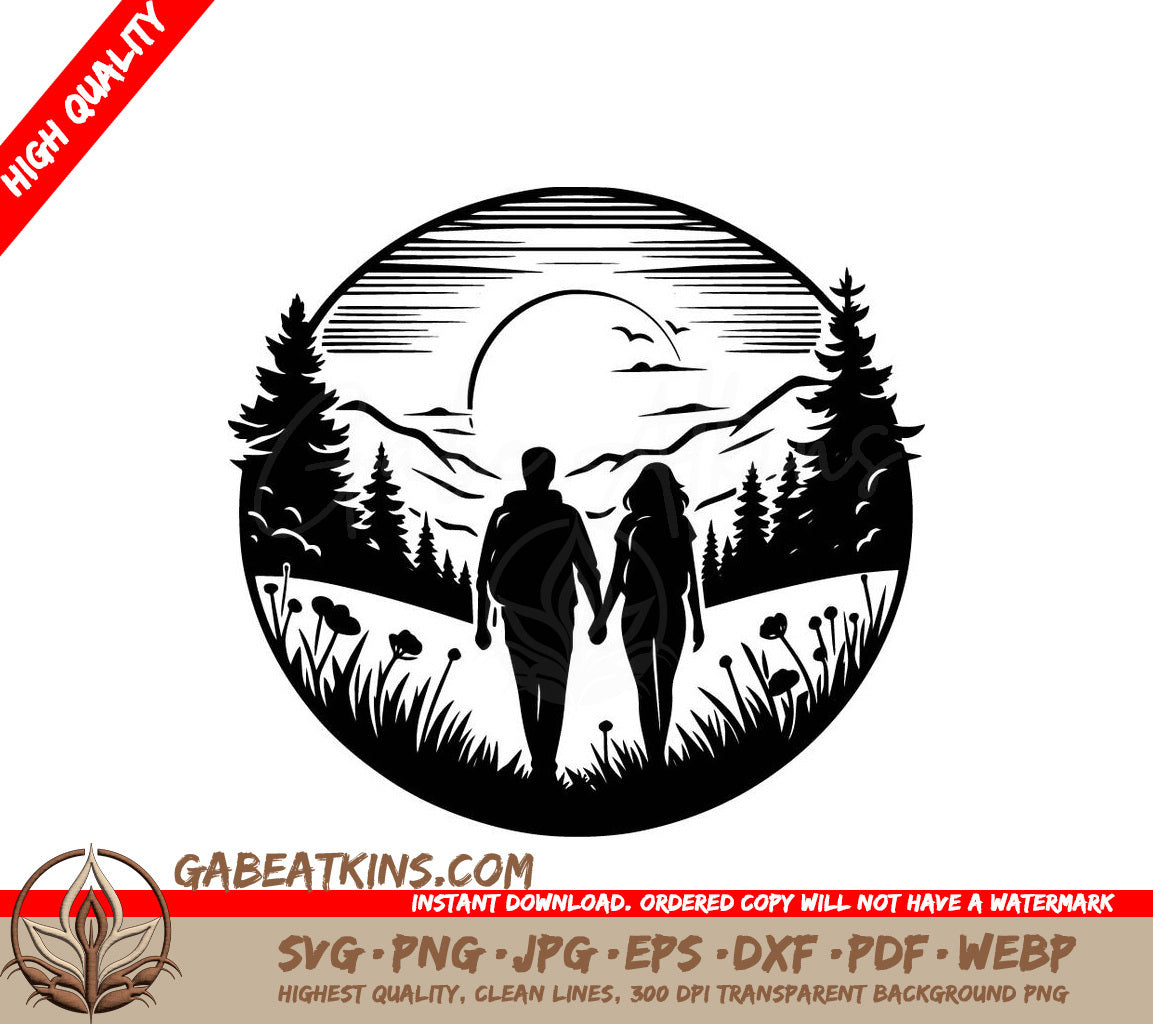 A Man And Woman Holding Hands SVG - Mountain Sunrise Hike SVG