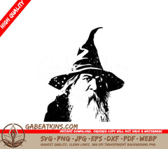 A Black And White Drawing Of A Man With A Beard Wearing A Witch Hat