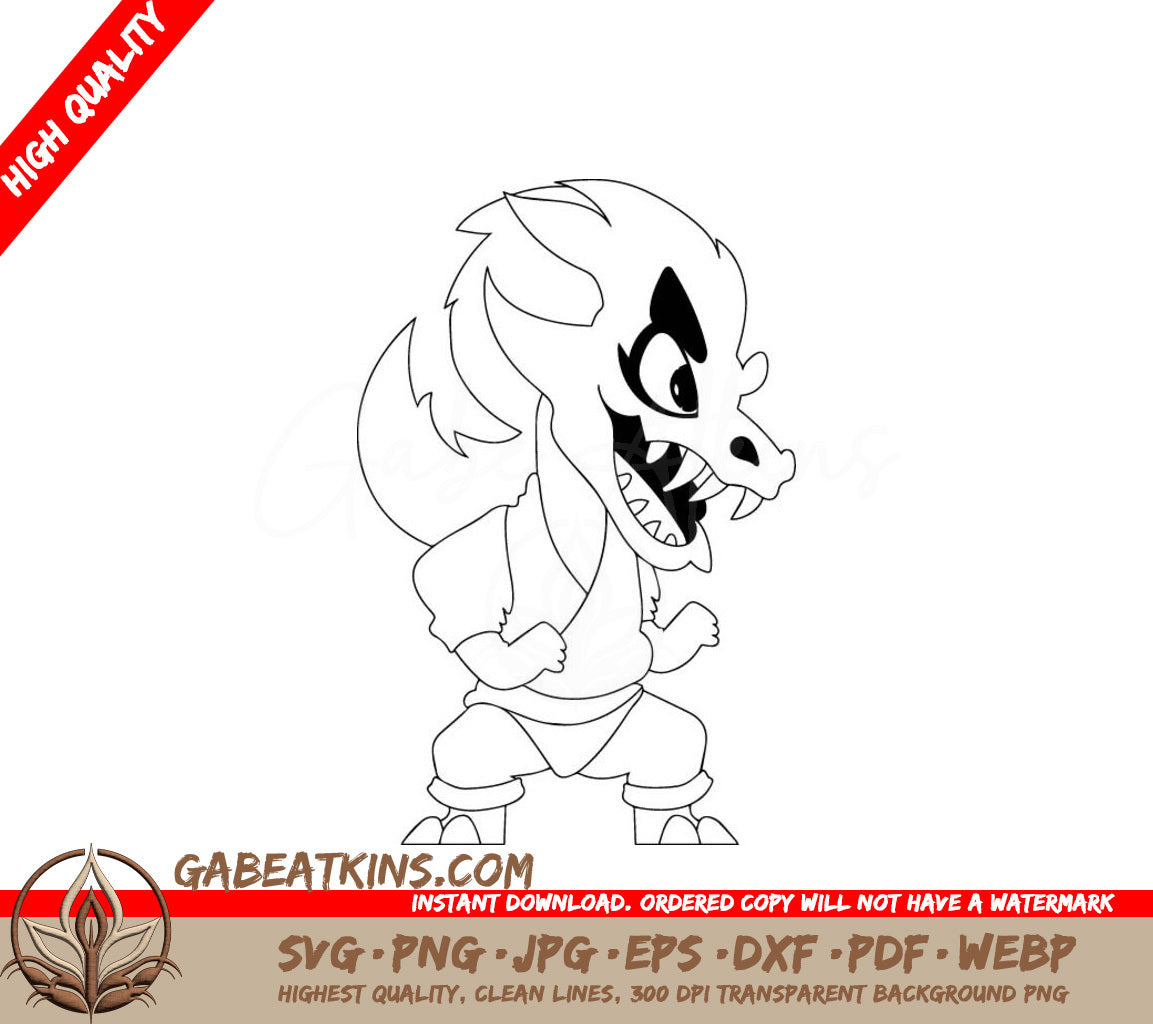 Cartoon Werewolf Karate Warrior SVG - Mystical Shaolin Dragon SVG