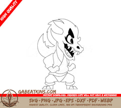 Cartoon Werewolf Karate Warrior SVG - Mystical Shaolin Dragon SVG