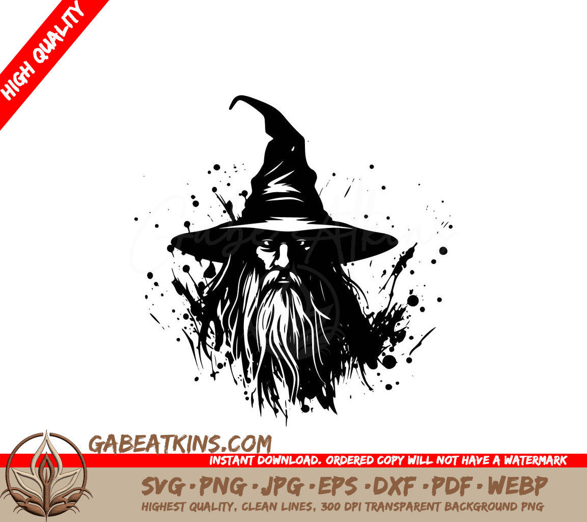 A Black And White Drawing Of A Wizard With A Long Beard