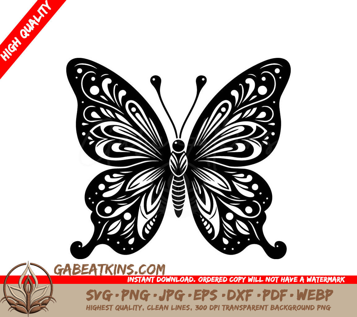 Mystical Butterfly Whispers SVG - A Black And White Butterfly On A White Background