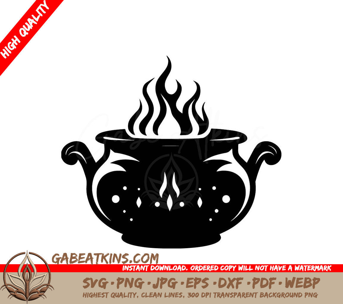 A Black And White Drawing Of A Pot With Flames Coming Out Of It