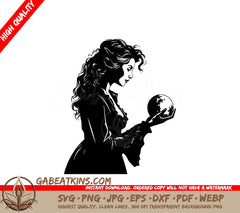 A Black And White Drawing Of A Woman Holding A Globe