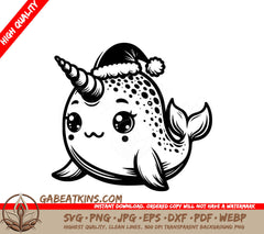 A Narwhal Wearing A Santa Hat SVG - Narwhal Christmas SVG
