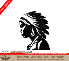A Woman Wearing A Native American Headdress SVG - Native American Woman SVG