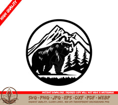 A Bear In A Circle With Mountains In The Background