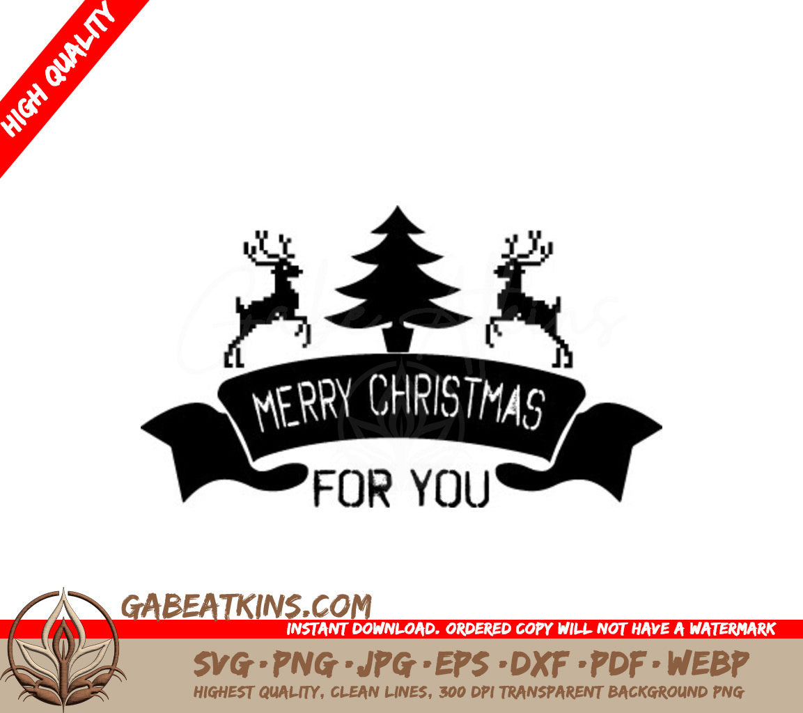 Merry Christmas For You SVG - Christmas Tree & Reindeer Design SVG
