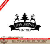 Merry Christmas For You SVG - Christmas Tree & Reindeer Design SVG