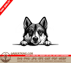 Husky Dog Peeking Over Wall SVG - Norwegian Elkhound 2-in-1 Design SVG