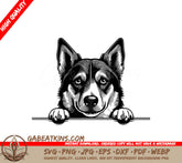 Husky Dog Peeking Over Wall SVG - Norwegian Lundehund Paws Up SVG