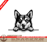 Husky & Norwegian Lundehund Dog Peeking Over Wall SVG Cut File SVG