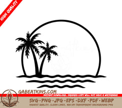 Palm Trees And Waves SVG - Ocean Sunset SVG SVG