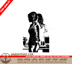 A Woman Standing In Front Of A Computer SVG - Office Worker SVG