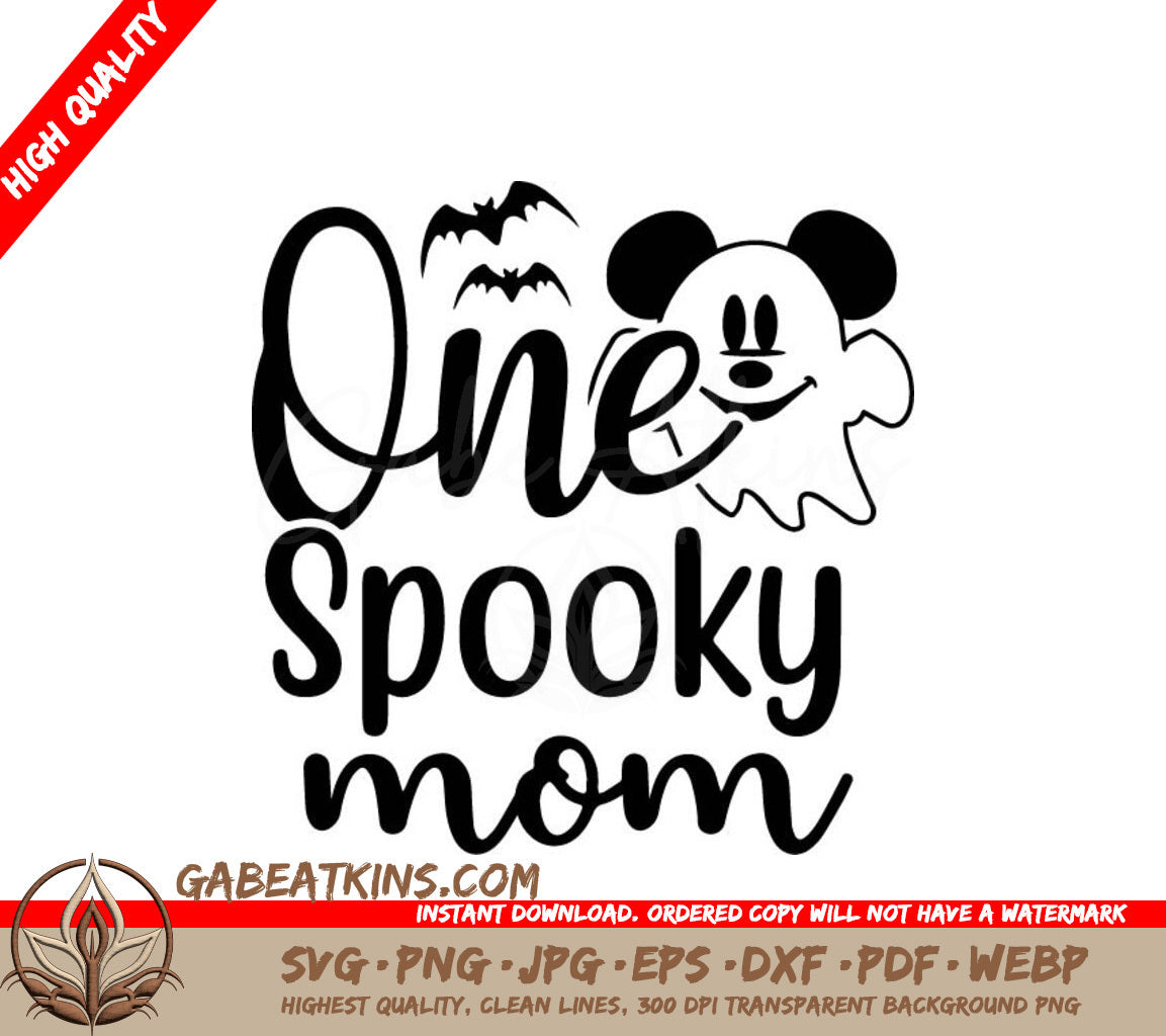 One Spooky Mom SVG Design - Ghost & Bats T-Shirt SVG