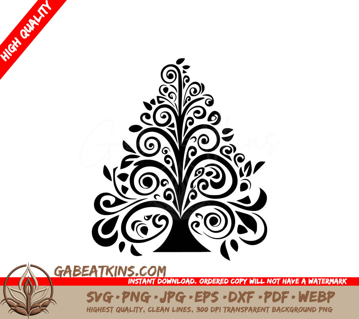 A Tree With Swirls And Leaves SVG - Ornamental Tree SVG