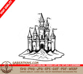 Ornate Medieval Castle Hilltop SVG - Drawing SVG