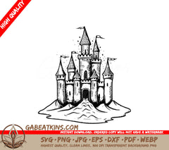 Ornate Medieval Castle Hilltop SVG - Drawing SVG