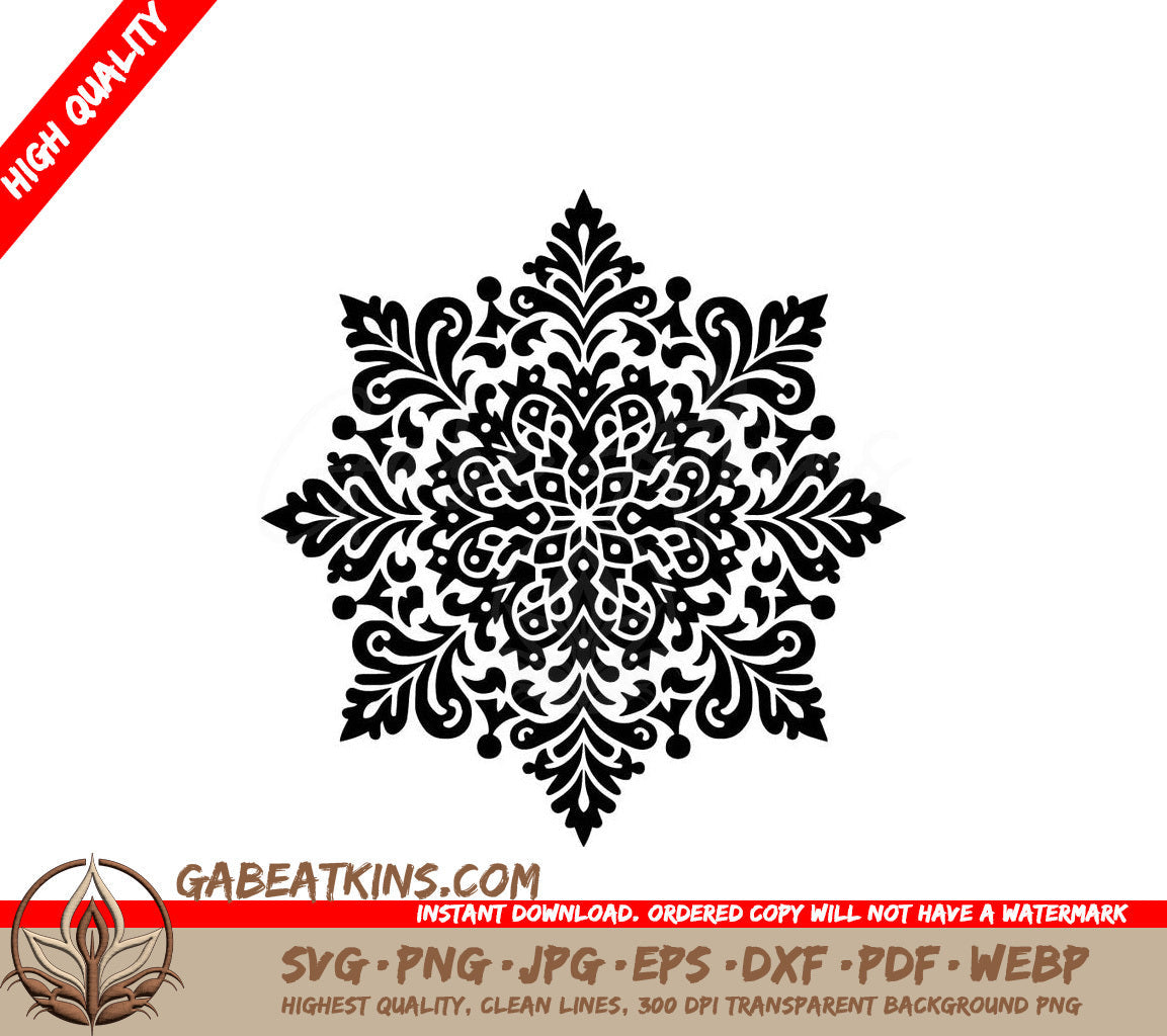 A Black And White Circular Pattern That Looks Like A Snowflake SVG - Ornate Snowflake SVG