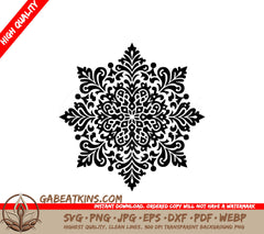 A Black And White Circular Pattern That Looks Like A Snowflake SVG - Ornate Snowflake SVG