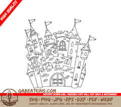 Castle SVG Line Art Illustration, Coloring Page & Vector SVG