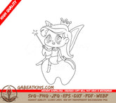 Cute Tooth Fairy Girl SVG -  Outline Drawing SVG