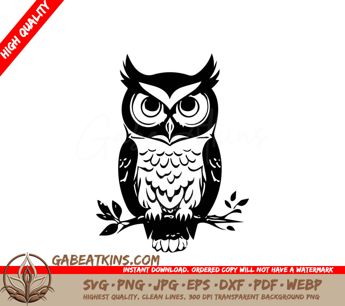 Owl Sitting on Branch SVG Illustration SVG