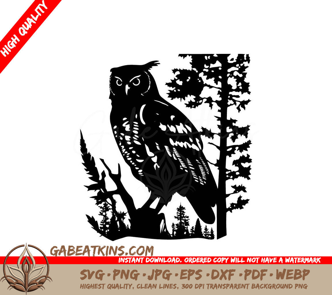 An Owl Sitting On A Tree Branch SVG - Owl in Forest SVG
